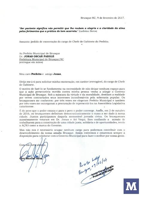 Ciro Roza Entrega Carta De Demissão Ao Prefeito Jonas Paegle O Município