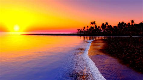 Download 1366x768 Wallpaper Sunset At Beach Of Tropical Sea Tablet