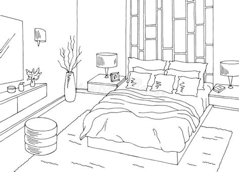 Bedroom Graphic Black White Future Interior Sketch Illustration Vector