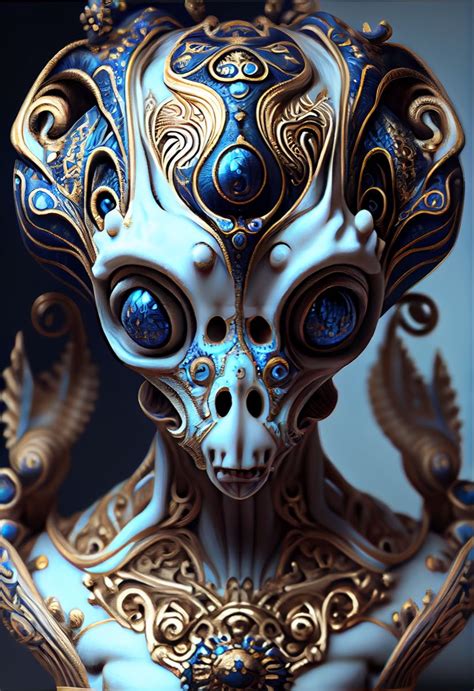Gothic Alien Skull Sculpture With Azulejos Alien Concept Art Alien