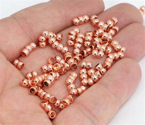 50 Pcs 4mm Rose Gold Crimp Beads Crimp Ball Beads Mini Etsy