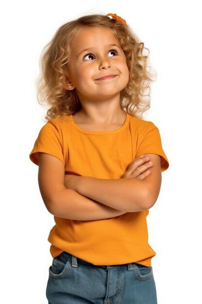 Rire Portrait De Petite Fille Avec Les Bras Croisés Et Isolé Sur Fond