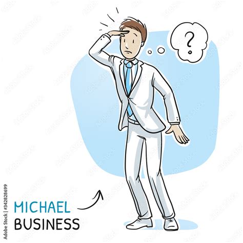 Young Man In Business Suit Holding A Hand Above His Eyes Searching For Something Hand Drawn