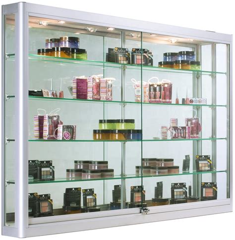 Displays2go Wall Hanging Display Cabinets For Retail Stores 4 Tempered Glass Shelves