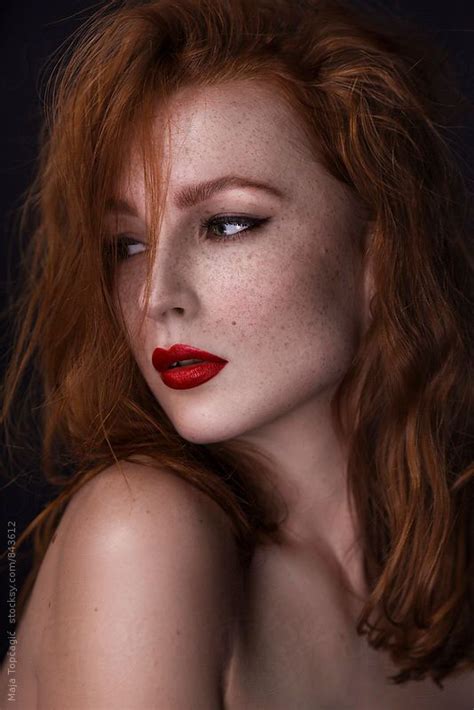Portrait Of A Beautiful Redhead With Freckles In Studio By Maja