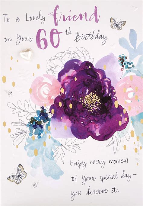 60th Birthday Card For Friend From Hallmark Embossed Floral Design Uk Stationery
