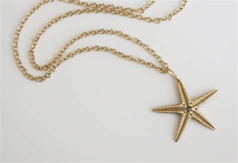 Large Solid Gold And Diamond Starfish Necklace Ready To Ship