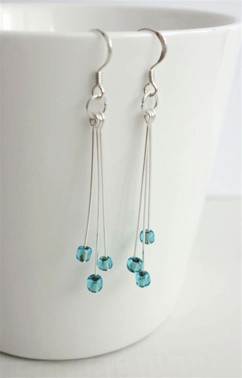 Turquoise Bead Earrings Turquoise Glass Silver Earrings Dangle