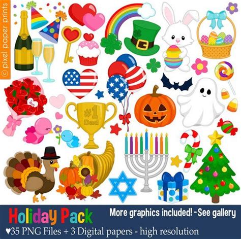 Holiday Clip Art Yearly Celebrations Calendar Clip Art Digital Stickers