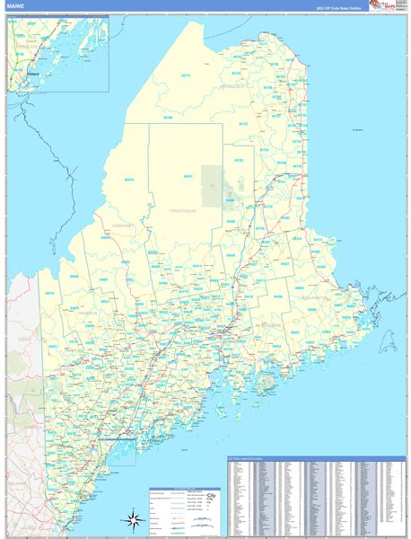 Maine Zip Code Wall Map Basic Style By Marketmaps Mapsales