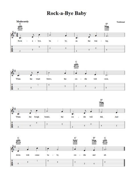 Rock A Bye Baby Easy Guitar Sheet Music And Tab With Chords And Lyrics