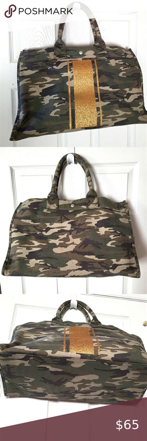 Green Camo East West Bag By Quilted Koala With Gold Triple Glitter Stripe East West Green Camo