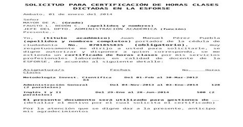 Modelo De Solicitud Horas Clases Doc Document