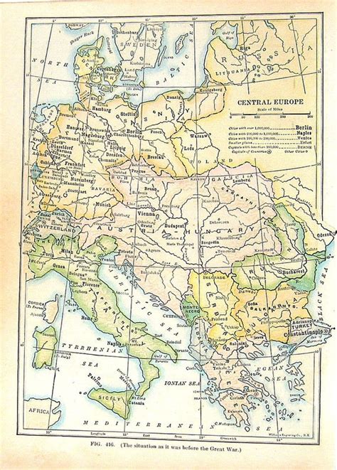 Europe Map 1912 Antique Colored Map Central By Mysunshinevintage
