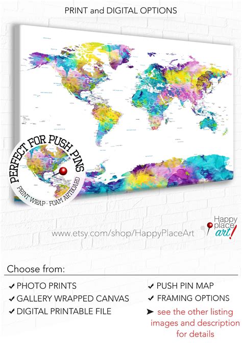 world map wall art mark travels with pins world map print or mounted with foam board canvas