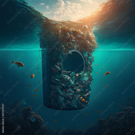 Illustration Of Marine Debris Underwater Trash In The Ocean Concept