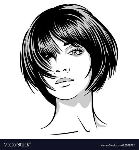 Beautiful Girl Portrait Black And White Style Vector Image