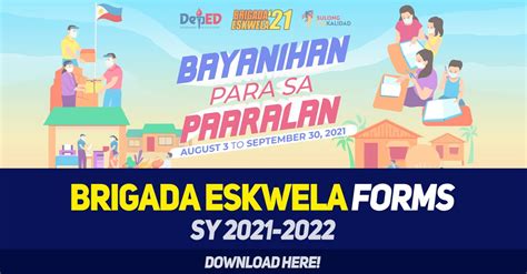 Brigada Eskwela Forms Sy 2021 2022 Download Here