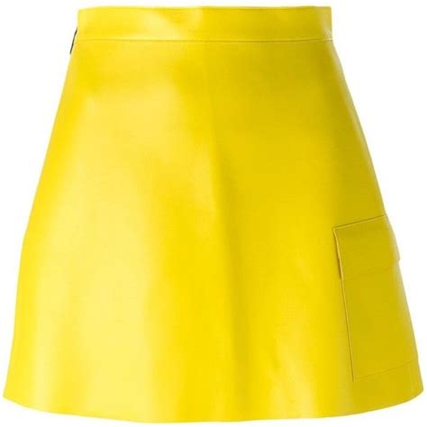 Msgm Patch Pocket Faux Leather Skirt Yellow Leather Skirt Leather