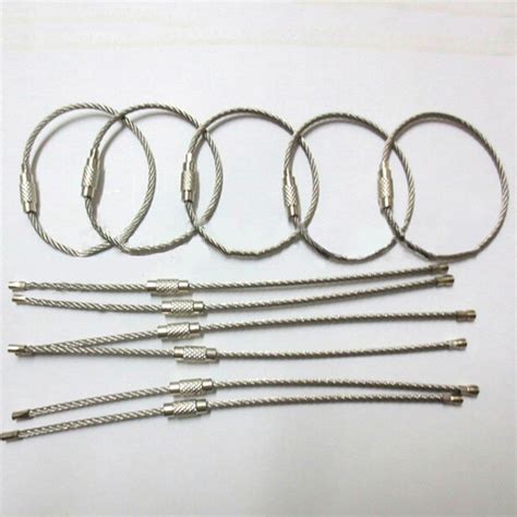 10pcs Screw Locking Stainless Steel Wire Keychain Cable Rope Key Holder