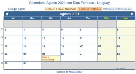 Julio 15, 2021abril 26, 2021. Calendario Agosto 2021 para imprimir - Uruguay