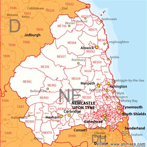 Newcastle Upon Tyne Postcode Area District And Sector Maps In Editable