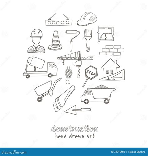 Set Of Doodle Sketch Architecture Construction Building Icons Stock