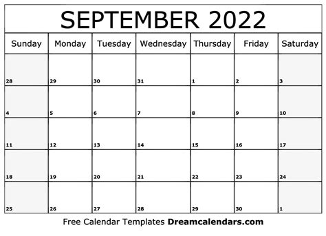 September 2022 Calendar Free Blank Printable Templates