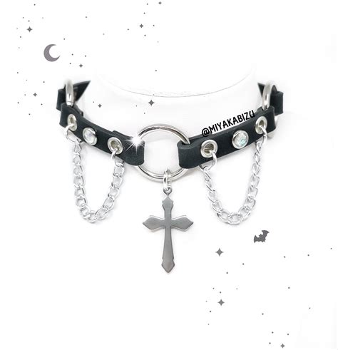 Cross Collar Choker With Chain O Ring Grunge Goth Etsy In 2022