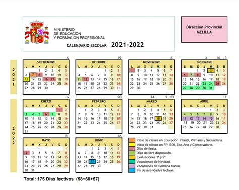 Calendario Escolar 2021 2022 En Melilla 🗓️👨‍🎓 🏕️☀️