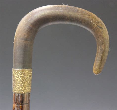 A Late Victorian Rhino Horn Handled Walking Stick The Curved Handle