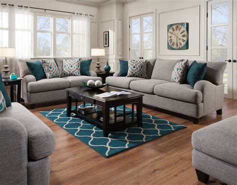 892 The Paradigm Living Room Set Grey Teal Living Rooms Living