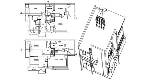 House Plan Drawing With Isometric View Cad File Free Cadbull