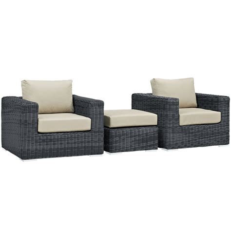 Modern Contemporary Three Pcs Outdoor Patio Sectional Set Beige