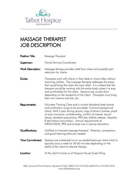 Massage Therapist Massage Therapist Job Description Job Description