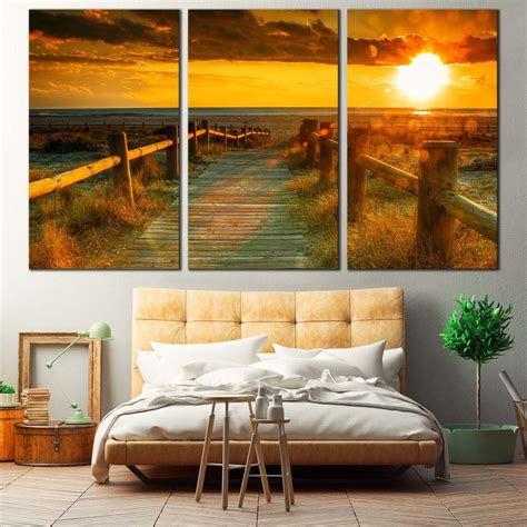 Cloudy Sky Canvas Print Yellow Ocean Sunset Triptych Canvas Set Oran