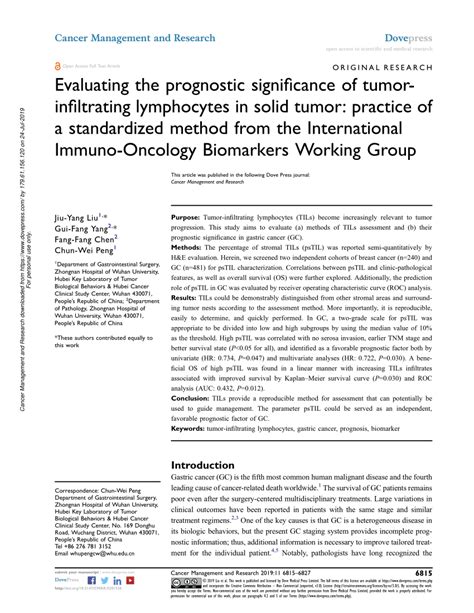Pdf Evaluating The Prognostic Significance Of Tumor Infiltrating