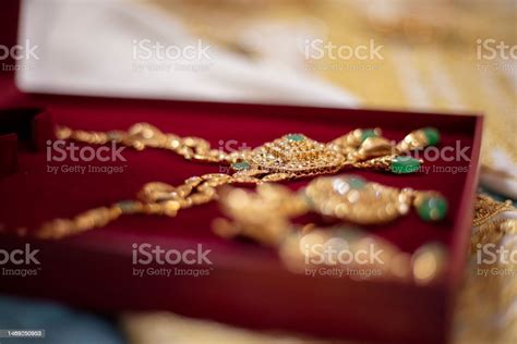 Gold Jewelry Presented To The Moroccan Bride On Her Wedding Night Stock