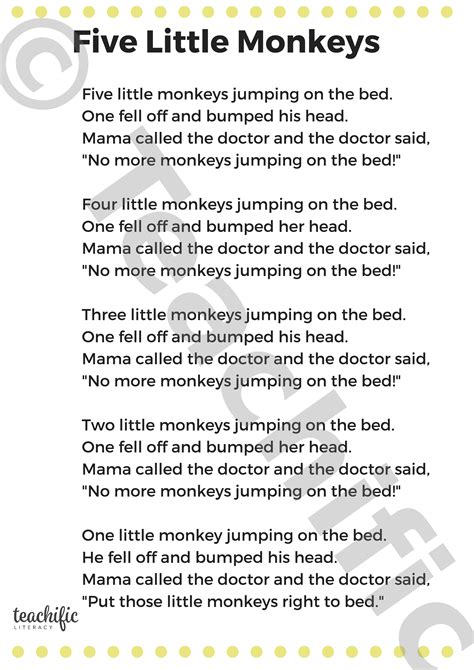 Poems Five Little Monkeys 1 K 3 Teachific