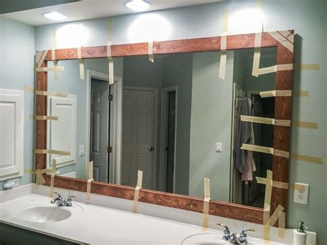 How To Diy Upgrade Your Bathroom Mirror With A Stained Wood Frame Building Our Rez