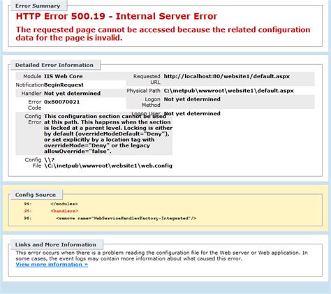 ASP Net IIS Error Message Screenshot Included Stack Overflow