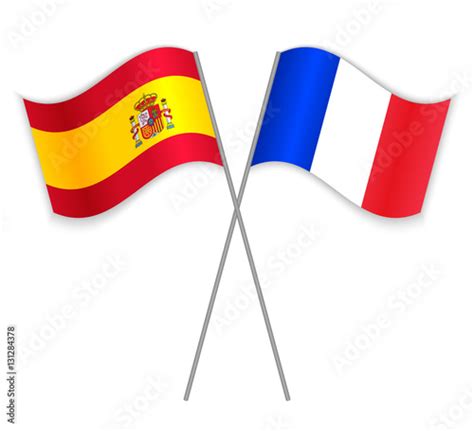 Spanish And French Crossed Flags Spain Combined With France Isolated On White Language