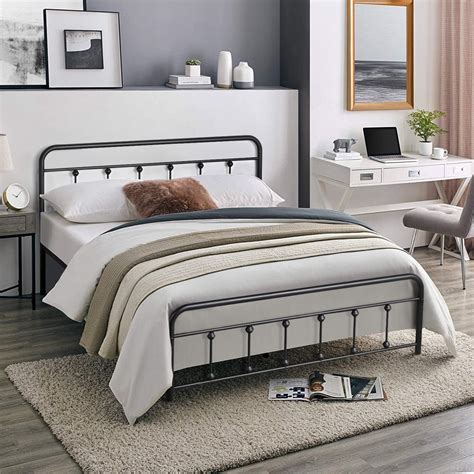 Buy top selling products like regal queen velvet upholstered panel bed in beige and baxton studio andreas queen tufted upholstered bed frame in charcoal. VECELO Vintage Metal Full Size Platform Bed Frame with ...