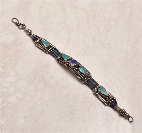 Silver Nepali Gemstone Bracelet Silver Tibetan Turquoise Etsy