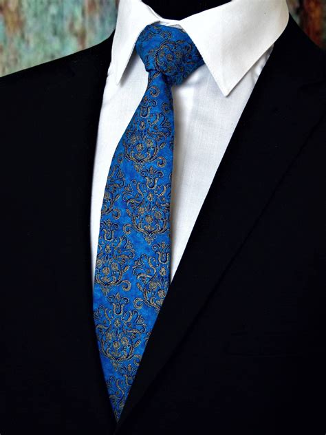 Mens Ties Classic Mens Blue And Gold Necktie Great For Etsy