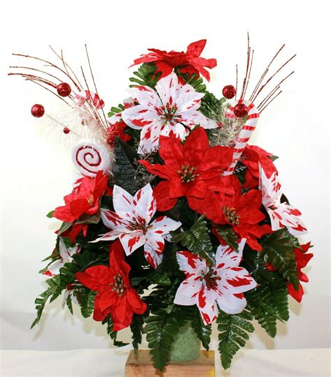 Xl Christmas Peppermint Poinsettias W Candy Canes