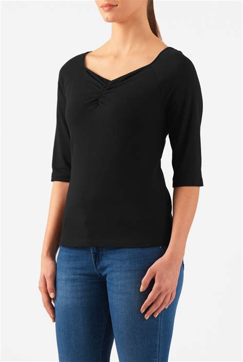 Shop Pleat Front Cotton Knit Top Eshakti