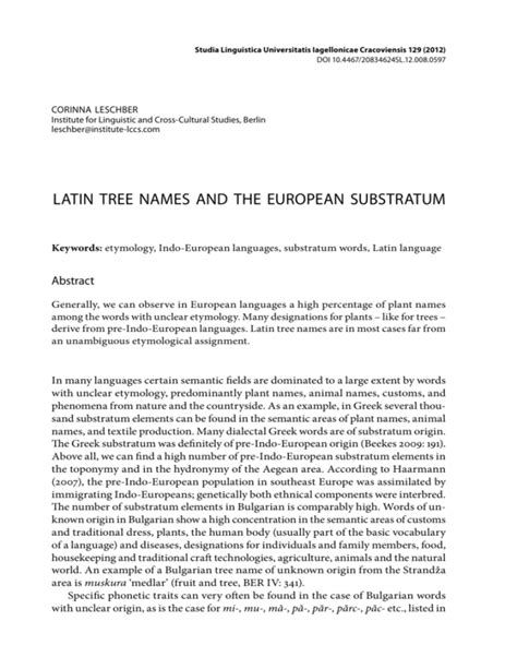 Latin Tree Names And The European Substratum