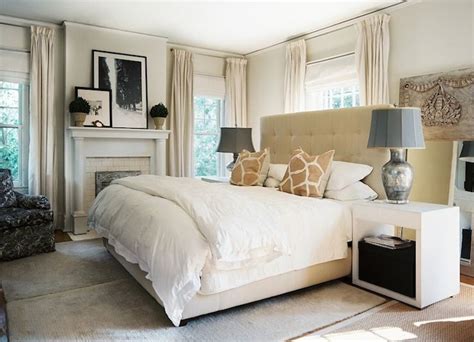 'slate blue' by pratt & lambert: Elegant bedroom design with camel tufted microfiber bed ...