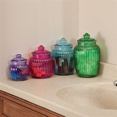 Colored Glass Apothecary Jars With Lids Decorative Display Canisters